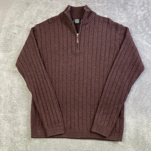 Oscar De La Renta Sweater Men XL Heather Multi-Color 1/4 Zip Ribbed Knit Casual - Picture 1 of 13